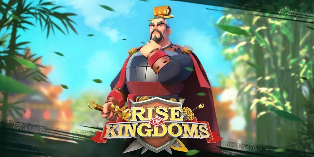 Rise of Kingdoms Cao Cao commander artwork with game logo