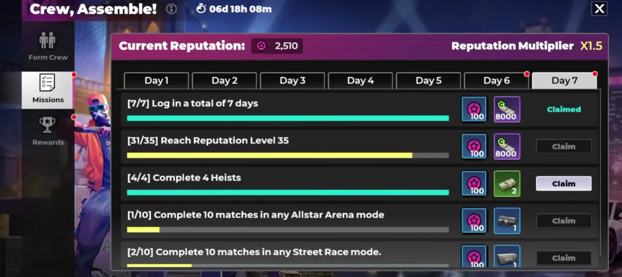 Gangstar Mirage City Crew rewards