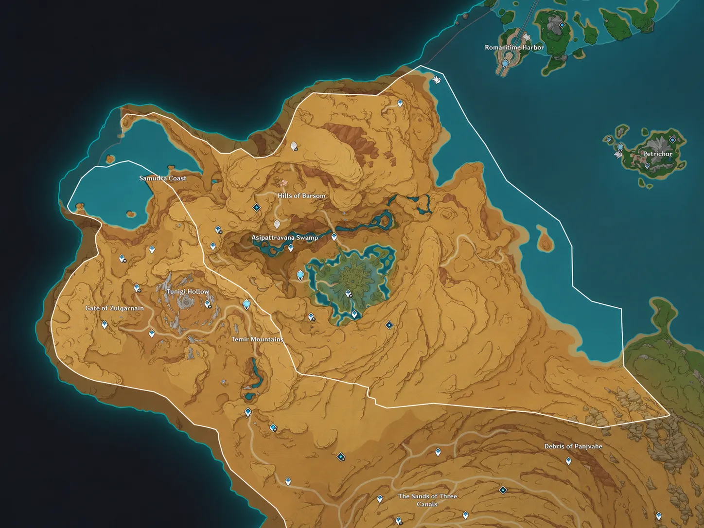 Genshin Impact Version 3.6 Gavireh Lajavard and Realm of Farakhkert map