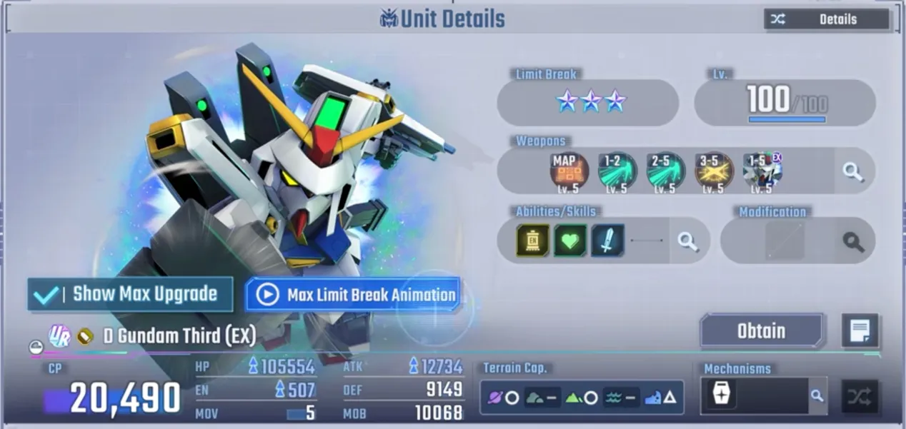 D Gundam Third stats and passive