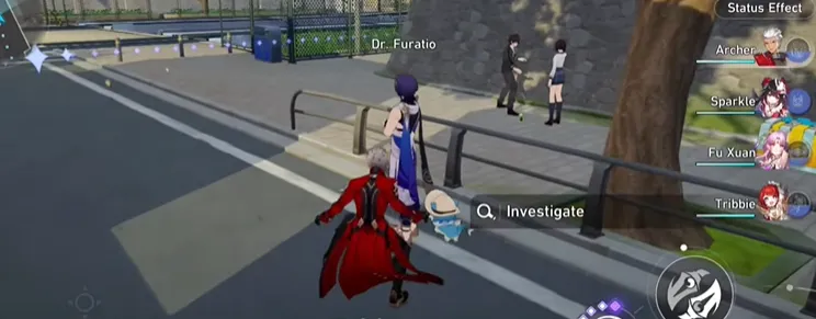 Follow this path straight ahead until you find Dr. Furatio, then select Investigate to initiate the dialogue.