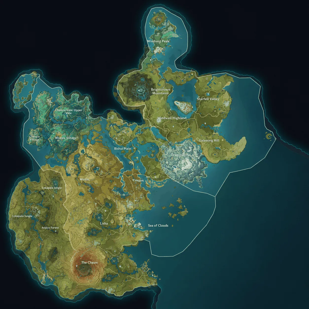 Genshin Impact Version 1.0 Mondstadt and Liyue map