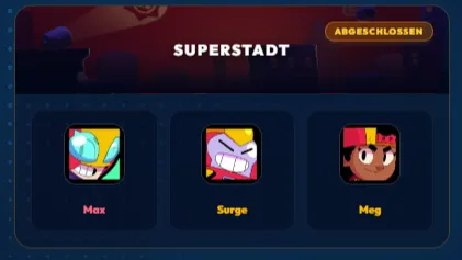 Brawl Stars Superstadt Trio mit Max, Surge und Meg