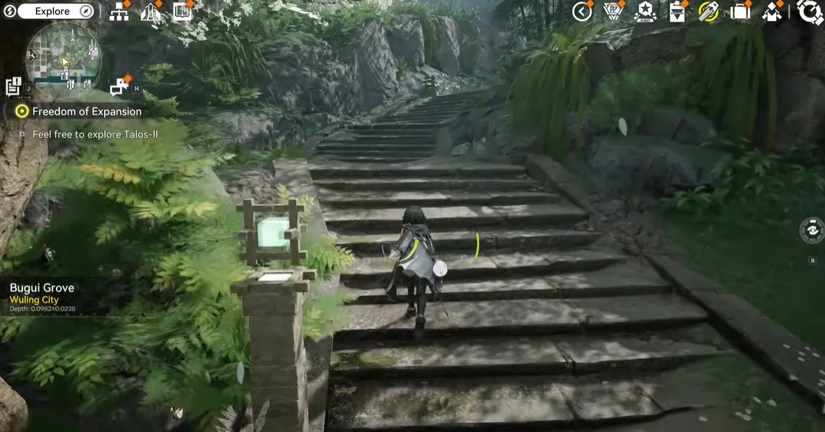 4.Once you land on the other side, keep close to the stone wall on your left and continue moving forward along it.