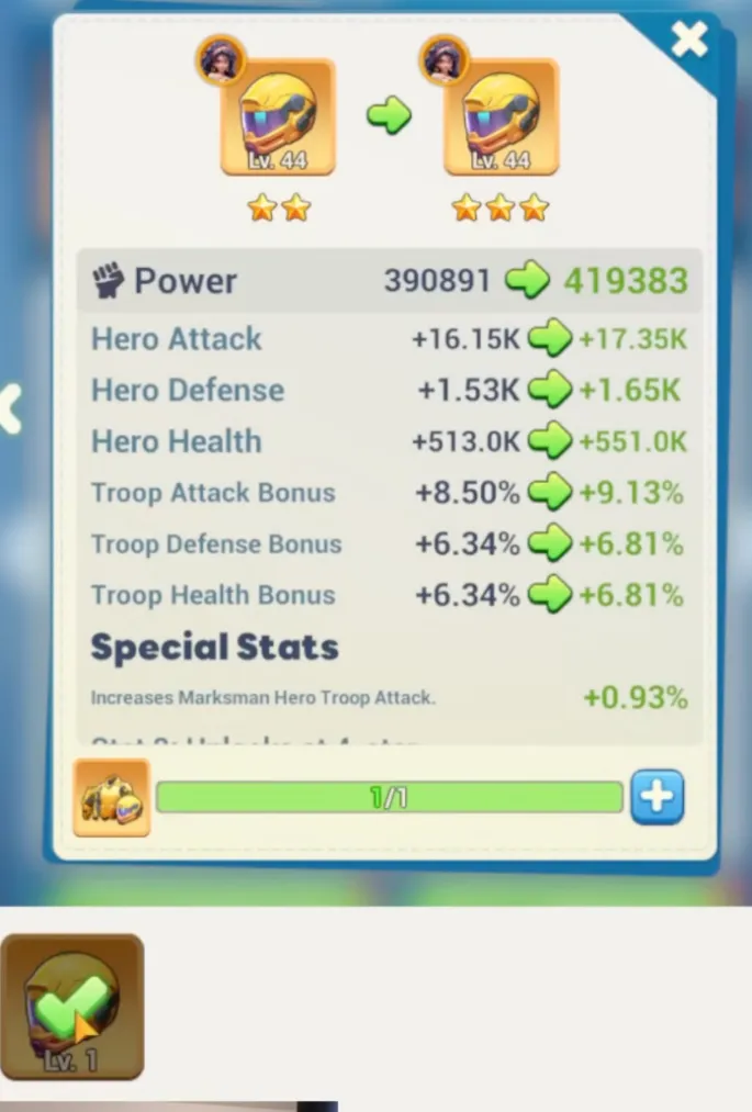 Special Stats unlocked when 2 stars to 3 stars
