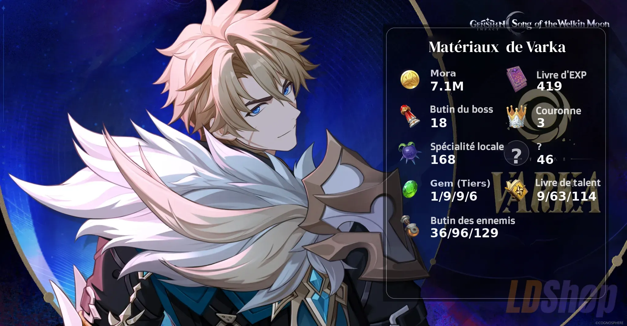 Varka Mat&eacute;riaux d'Ascension, Talent et Arme