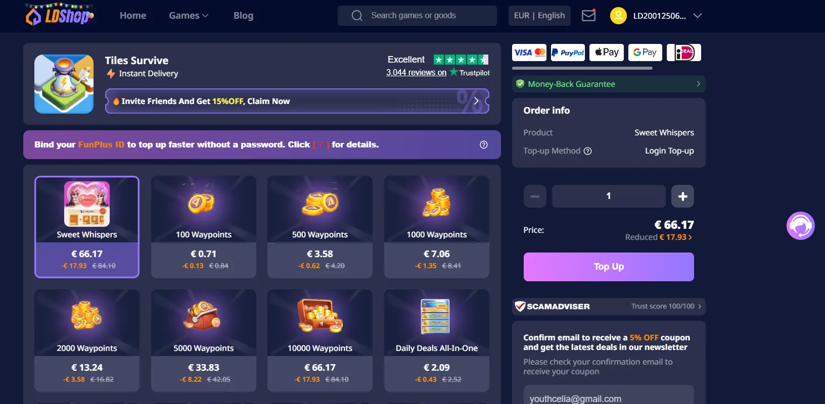 LDShop Tiles Survive Top-up