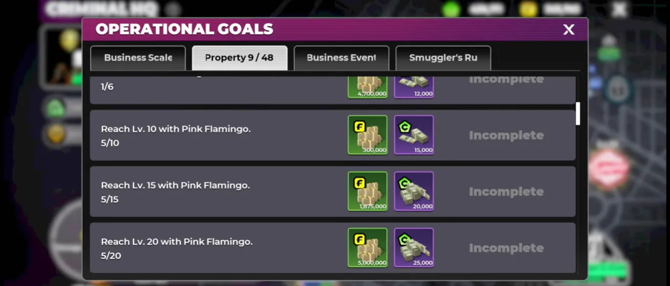 Gangstar Mirage City business progression and Money Scrubbing